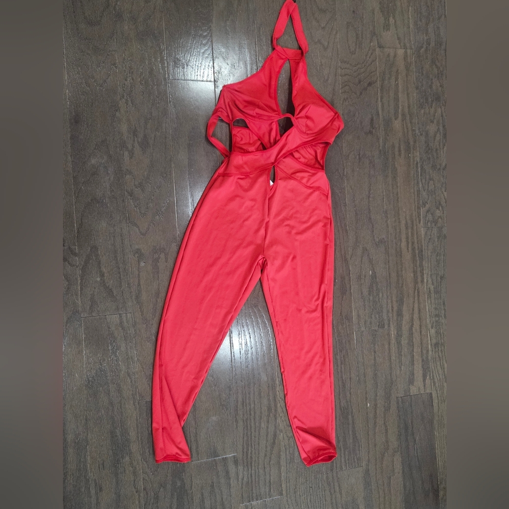Red Cutout Halter Jumpsuit
